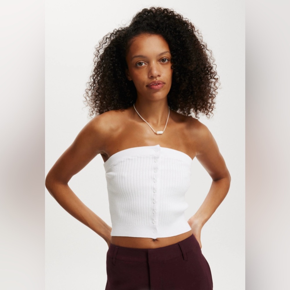 Cotton On Ribbed Button Bandeau Top